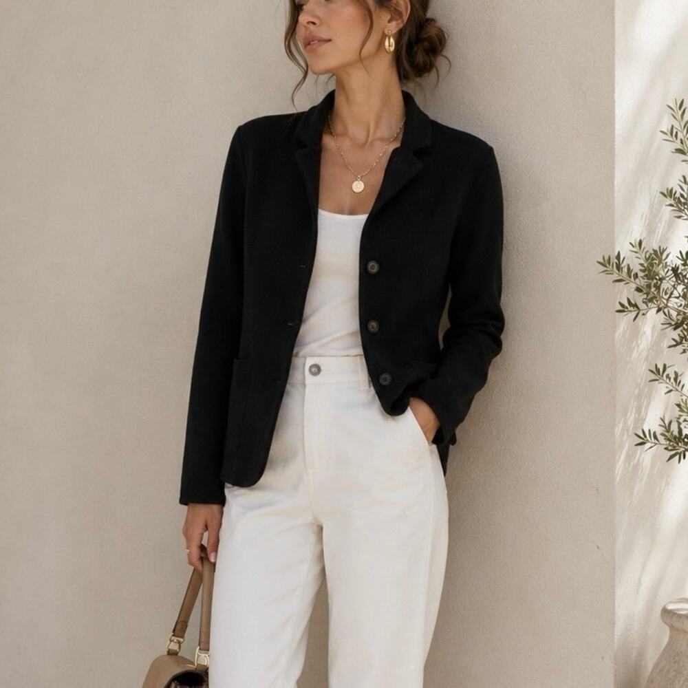 J. Crew Long Sleeve Notch Lapel Button-Front Blazer Jacket Black Women's Size XS